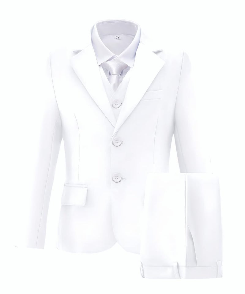 Addneo Boy's Silm Fit Formal Suits 5 Piece with Shirt and Vest, White 5pc, 7 - Image 3